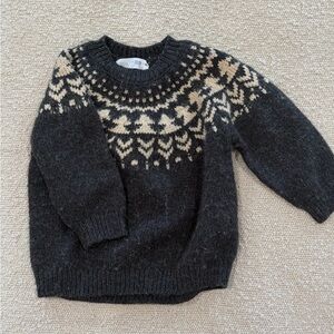 Zara Toddler Charcoal Crewneck Sweater with Cream Fair Isle Yoke
